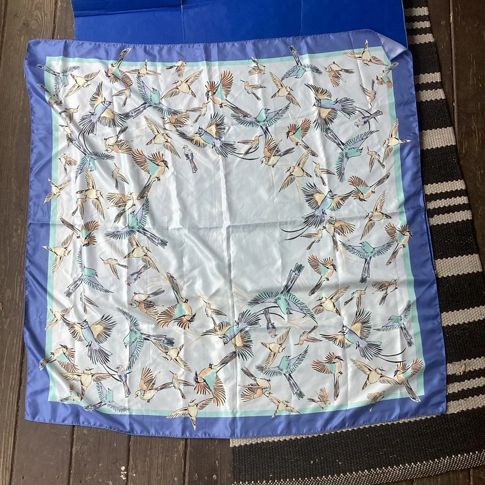 Chico's Bird-Print Scarf in Light Blue one size